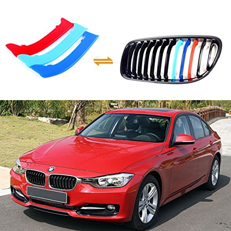Jackey Awesome Exact Fit ///M-Colored Grille Insert Trims For 2009-2012 BMW E90 E91 3 Series 325i 330i 335i 328i Regular Kidney Grill (For BMW 2009-2012 3 Series,12 Beams)