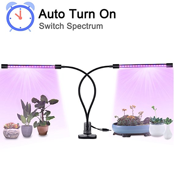 18W Plant Grow Light with Auto Turn On Function, slitinto Dual Head 36LED 5 Dimmable Levels Grow Lamp Bulbs, 3/9/12H Timer, Spectrum Switching, Adjustable Gooseneck for Indoor Plants[2018 UPGRADED]