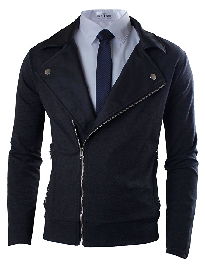 Tom's Ware Mens Premium Slim Fit Inner Faux Leather Zip-up Jacket