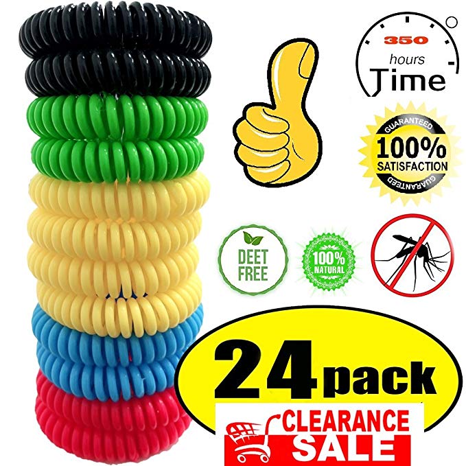 24 Pack Mosquito Repellent Bracelet,100% Natural Non-Toxic Bug Repellent Bracelet 350Hrs of Protection - Insect Bug Repellent for kids,Women,Men