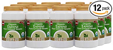 Baron's Kosher USDA Organic Pure Ground Sesame Tahini 16-ounce Jars (Pack of 12)