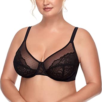 HSIA Women's Underwire Bra Minimizer Lace Foral Bra Unlined Unpadded Plus Size Full Coverage Bra 34C-44DDD