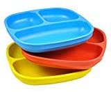 Re Play 3pk Divided Plates with Deep Sides for Easy Baby, Toddler, Child Feeding - Sky Blue, Red, Yellow (Preschool)