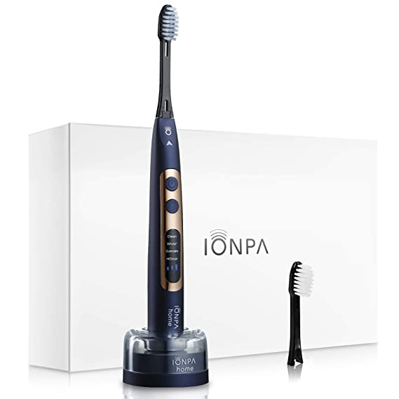 IONPA DP Navy Blue Home Premium USB Rechargeable ION Power Electric Toothbrush Navy Blue, Brushing Timer, 4 Modes, 2 Soft Extended Filament Brush Heads, Made in Japan IONIC KISS YOU, hyG, DP-111NB