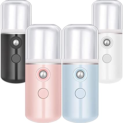 4 Pieces Portable Nano Facial Mister 30 ml Handy Nano Mist Sprayer USB Mini Face Steamer Atomization Eyelash Extensions Mist Machine for Face Moisturizing, Hydrating (White, Black, Light Pink, Blue)