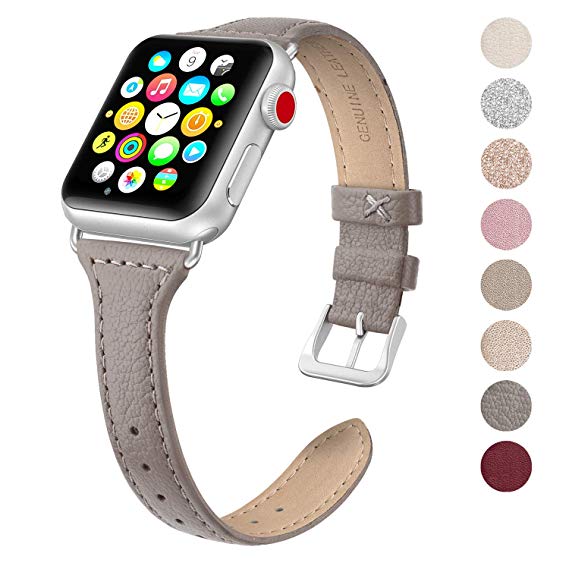 SWEES Leather Band Compatible Apple Watch iWatch 38mm 40mm, Slim Thin Dressy Elegant Genuine Leather Strap Compatible iWatch Series 4 Series 3 Series 2 Series 1 Sport Edition Women, Gray