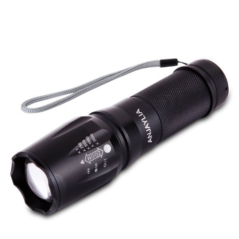 ANJAYLIA 2000 Lumen Cree XM-L T6 LED Zoomable Handheld Flashlight, Adjustable Focus Tactical Torch, 5 Modes, Batteries Are Not Included, Water resistant Torch