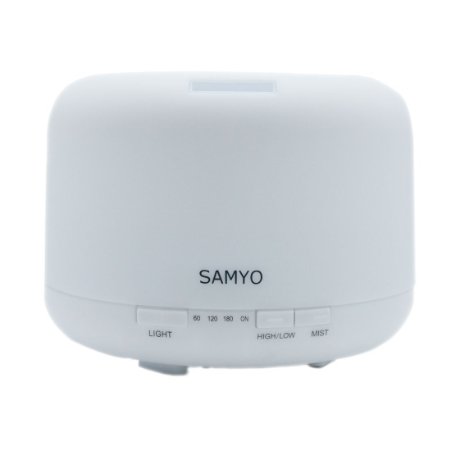 Samyo 500ML Aromatherapy Essential Oil Diffuser Air Humidifier with 4 Timer Settings and Color Changing Light