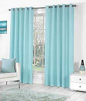 Decoholic 2 Piece Elegant Ringtop Plain Polyester Eyelet Window Curtains - 5 Feet, Sky Blue