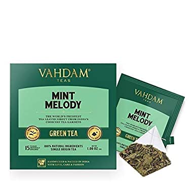 VAHDAM, Mint Green Tea- 15 Green Tea Bags | Detox Green Tea | 100% Natural Ingredient Mint Tea- 30g