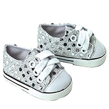 18 Inch Doll Sneakers. Silver Glitter Doll Sneakers Shoes Fit 18 Inch American Girl Dolls & More! Silver Glitter Sneakers Perfect for Doll Clothes for 18 Inch Dolls