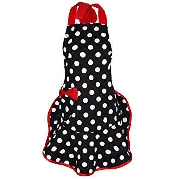 TTLIFE Women's Apron with Pockets -Adjustable Neck Strap - Extra Long Ties -Kitchen Chef Apron for Kitchen, BBQ, and Grill ,Beauty shop Apron with lovely dot and pocket