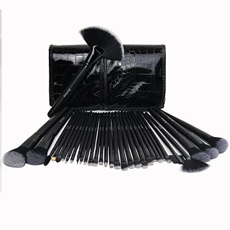 Professional 32 Piece Make Up Brush Set with Luxury Leather Effect Carry Case