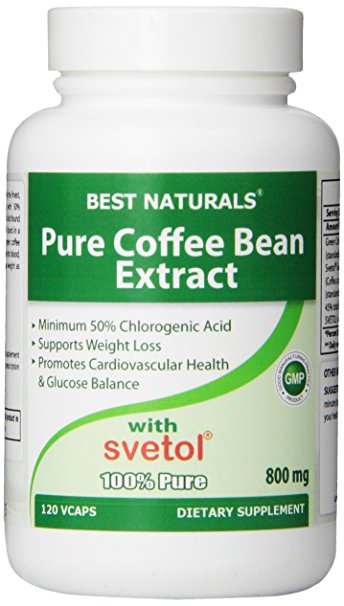 Best Naturals Green Coffee Bean Extract with SVETOL, 800 mg per Capsule, 120 Vegetarian Capsules (200 mg Svetol plus 600 mg Green Coffee Bean Extract per 2 capsules)