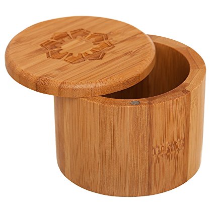 Totally Bamboo Eco-Friendly Salt Box, Floral, 3-1/2 by 3-1/2 by 2-3/4 Inches