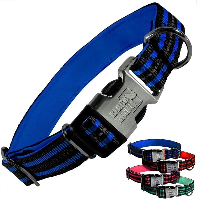 Black Rhino - The Hybrid Striped Dog Collar (Small) for Medium Large Breeds | Heavy Duty | Soft Padded Neoprene - Reflective & Adjustable - Matching Leashes Sold Separately