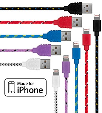 Lightning Cable for iPhone 5 Pack (3.3 Feet) in Blue, Black, Purple, Red, White - Cable w/ Lightning Connector - Lightning to USB cable / Cord for iPhone Compatible with iPhone 7 6 & 5