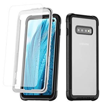 Samsung Galaxy S10 Plus Case, and Full Coverage Screen Protector, Tough Armor Rugger, Full Body Heavy Duty Dropproof Shockproof Bumper Case for Samsung Galaxy S10  Plus 6.4 inch 2019 (Clear-Black)