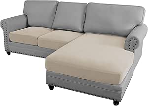 H.VERSAILTEX Sectional Couch Covers 3 Pieces Sofa Seat Cushion Covers L Shape Separate Cushion Couch Chaise Cover for Both Left/Right Sectional Couch (Seat Only: 1 Chaise   2 Sofa, Island Fossi)