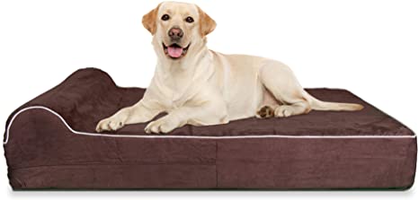 7-inch Thick High Grade Orthopedic Memory Foam Dog Bed with Pillow and Easy to Wash Removable Cover with Anti-Slip Bottom. Free Waterproof Liner Included - XL for Large Dogs - Brown