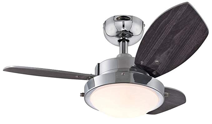 Westinghouse Lighting 7876300 Casual Wengue 2-Light Reversible 3-Blade Indoor Ceiling Fan with Opal Frosted Glass, 30", Chrome