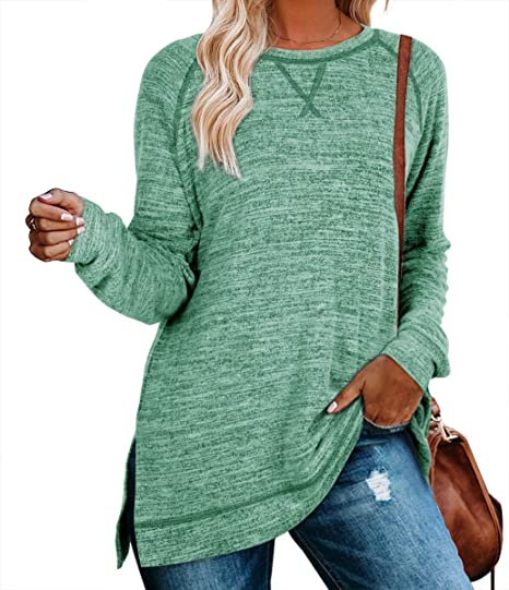 Aokosor Women's Long Sleeve Loose Casual Fall Pullover Side Split Tunic Tops