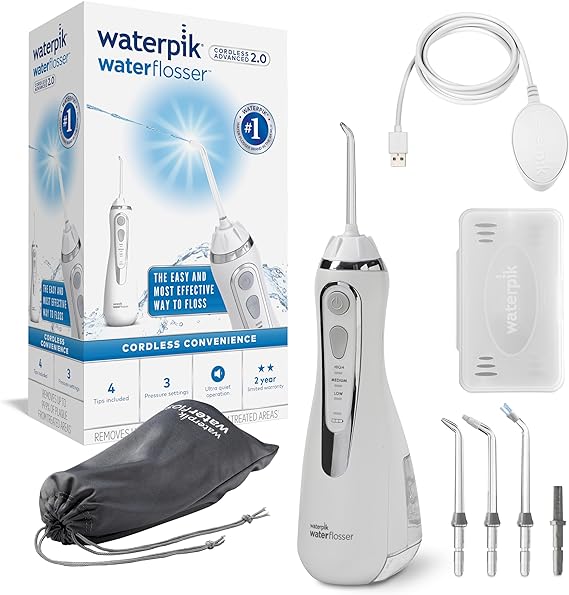 Waterpik Cordless Advanced Water Flosser with 3 Pressure Settings, Dental Plaque Removal Tool Ideal for Travel or Small Bathrooms with USB Charger, White (WP-580UK)