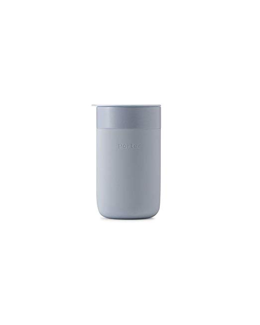 W&P Portable Ceramic Porter Mug, Reusable Cup for Coffee or Tea, Protective Silicone Sleeve, Dishwasher Safe, 16 Ounces, Slate