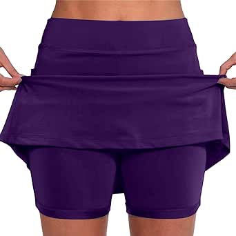 Women's Tennis Golf Skirts High Waist Gym Workout Skorts with Shorts Underneath Quick Dry Athletic Running Skirt