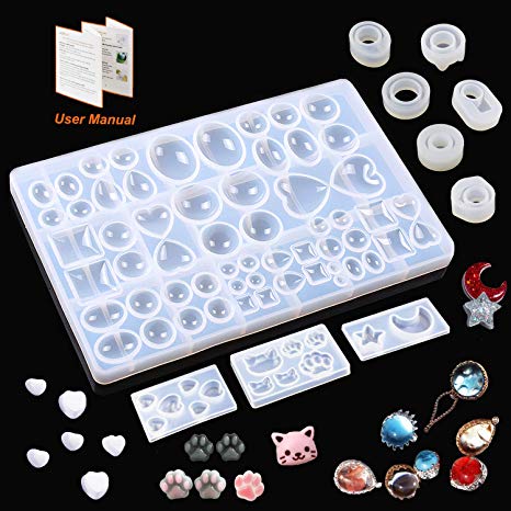10 Pack Resin Silicone Molds LET'S RESIN Cabochons Molds for Resin, Clay, Jewelry Making -Resin Jewelry Casting Molds with Oval, Heart, Square, Circle Shape