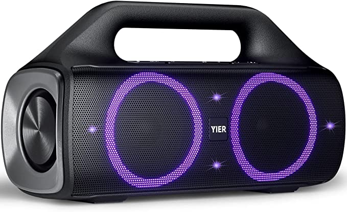 Bluetooth Speakers, YIER 80w (Peak) Portable Wireless Speaker with Lights, Stereo Loud Sound, IP67 Waterproof, Deep Bass Outdoor Speakers Bluetooth 5.0 Dual Pairing for Home Party Beach Camping, Gifts