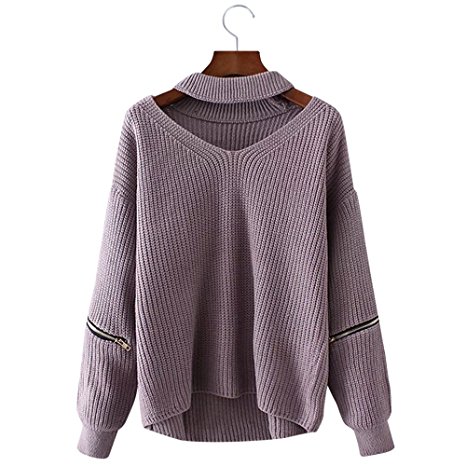 BeautyGal Women Halter Loose Knitted Chunky Choker Pullover Sweater