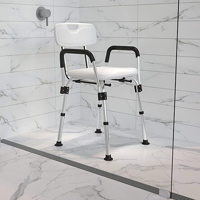 Flash Furniture Hercules Series 300 Lb Capacity, Adjustable White Bath & Shower Chair with Depth Adjustable Back