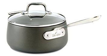 All-Clad E7852464 HA1 Hard Anodized Nonstick Dishwasher Safe PFOA Free Sauce Pan Cookware, 3.5-Quart, Black