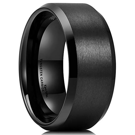 King Will Basic 6mm 7mm 8mm 9mm 10mm Men Wedding Black Tungsten Ring Matte Finish Beveled Polished Edge Comfort Fit