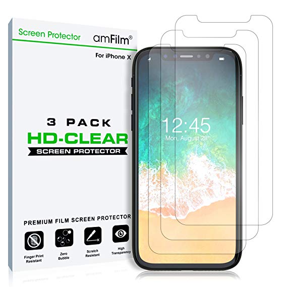 amFilm Screen Protector for iPhone Xs/X, HD Clear, Flex Film