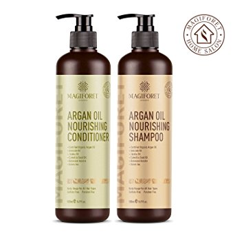Argan Oil Shampoo and Conditioner Set (2 x 16.9 Oz) - MagiForet Organic Shampoo & Conditioner Sulfate Free - Volumizing & Moisturizing, Gentle on Curly & Color Treated Hair,For Men & Women