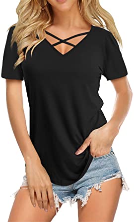 Women's V Neck T Shirt Long Sleeve Loose Casual Tops