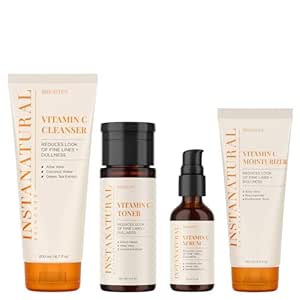 InstaNatural Vitamin C Four Step Skin Care Kit, Brightens, Hydrates, Prevents Signs of Aging, Face Wash, Toner, Serum and Moisturizer, with Botanical Extracts