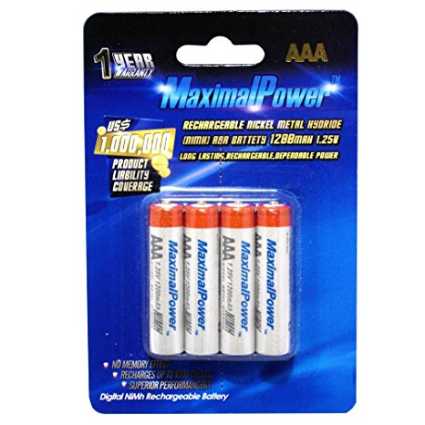 MaximalPower AAA NiMH/Ni-Mh Rechargeable Battery 1200mAh Batteries Pack Count X 4