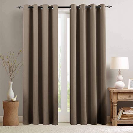 Blackout Curtains for Living Room 95 inch Length Bedroom Window Curtains Triple Weave Room Darkening Curtain Panels Thermal Insulated Grommet Top Drapes, Brown, 1 Panel