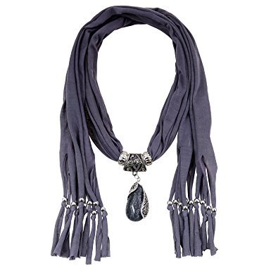 LERDU Plain Infinity Jersey Fringe Scarf Rhinestone Crackle Teardrop Jewelry Pendant Scarf Necklace For Women