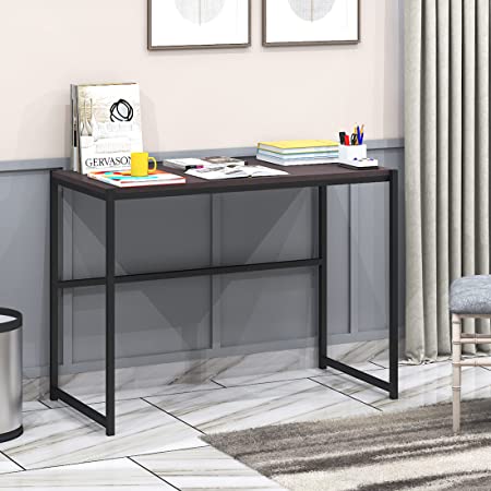 Klaxon Iva Wood & Metal Industrial Computer Desk, Wood and Metal Writing Desk, Rustic Study Table for Home Office - Wenge & Black (DIY)