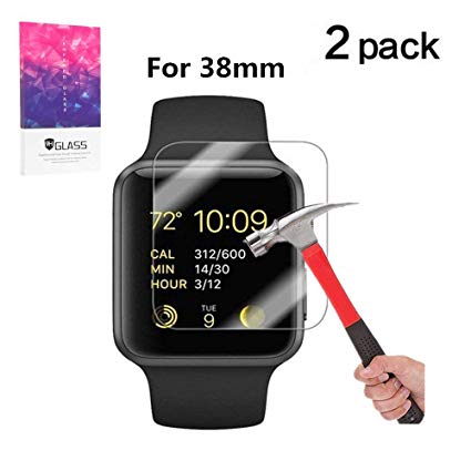 VPR Apple Watch 38mm Screen Protector, Premium 9H Hardness 2.5D Tempered Glass with [Highly Responsive] [No-Bubble] [Only Covers The Flat Area] for Apple Watch 38mm - [2 Pack] (Apple Watch 38mm 2PC)