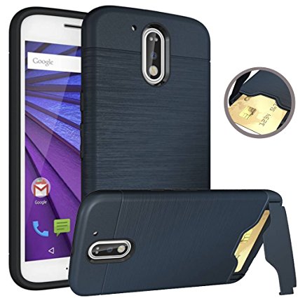 Moto G4/G4 Plus Case, BAISRKE[Card Slot][Style Stand]Shockproof Slim Fit Dual Layer Protection Hard Hybrid Cover with Credit Card Slot and Kickstand Case for Motorola Moto G4 / G4 Plus - Navy Blue