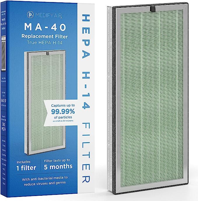 Medify Air MA-40 Genuine Replacement Filter | for Allergens, Wildfire Smoke, Dust, Odors, Pollen, Pet Dander | 3 in 1 with Pre-filter, H14 HEPA, and Activated Carbon for 99.7% Removal | 1-Pack