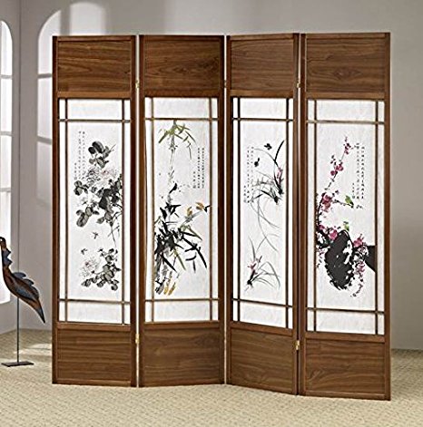 ADF 4-Panel Chinese Floral Painting Shoji Screen