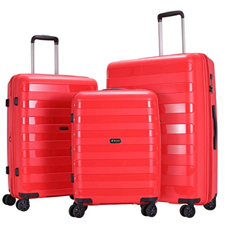 GinzaTravel Anti-scratch Widened and thickened large capacity Luggage 3 Piece Sets 8-wheel Spinner Red Expandable Suitcase sets（all 20 24 28)