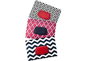 Be Bundles Wet Wipes Pouch VERSION 2 - NEW replacement snap-on lid included, 3-Pack, Pink Lattice/Navy Chevron/Black Geometric - VINYL FREE (EVA and PVC)!!