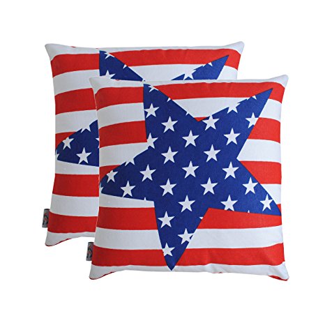 Throw Pillow Cover (Set of 2) for Sofa Couch 16 X 16 Inches USA National Flag Printed Cushion Cases Made of 100% Cotton Decorative Cushion Cover Collection by Value Homezz